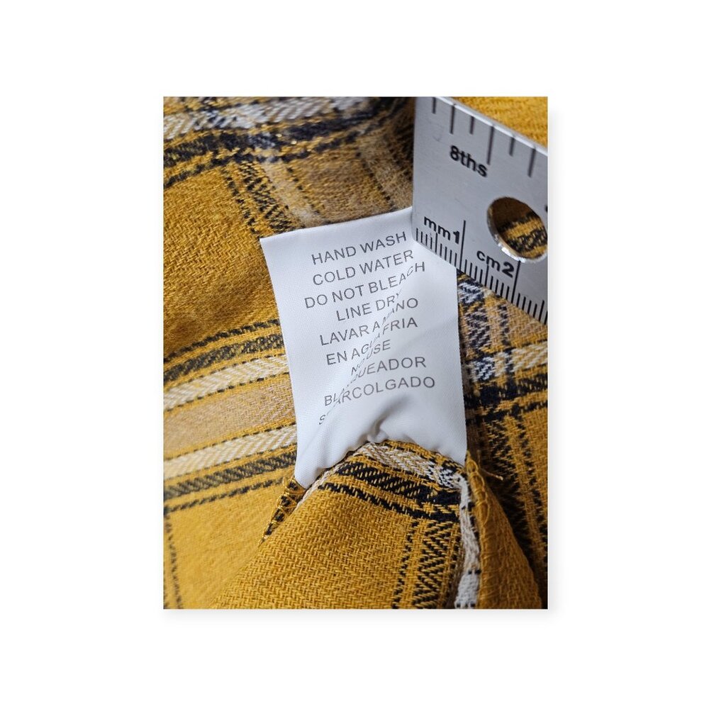 La Miel Mustard Yellow Plaid Button-Up Hooded Shirt Size S Long Sleeve Casual - Picture 5 of 8